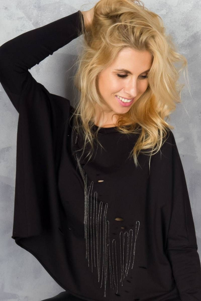 Блуза оверсайз с цепочками и разрезами из футера хлопок трикотаж BUNABOUTIQUE 2021 - фото 2