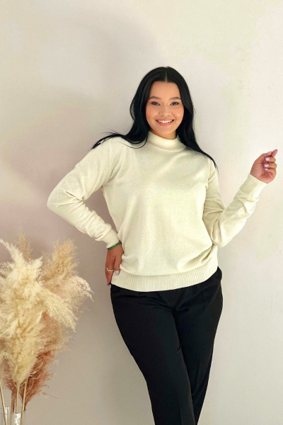 Джемпер бежевый с эластичной стойкой и рукавом Allma J-012 кремовый - фото 4