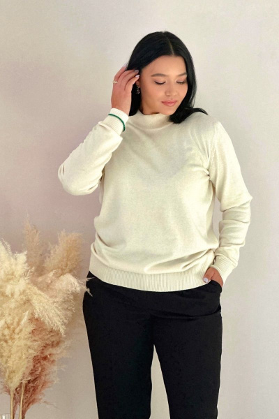 Джемпер бежевый с эластичной стойкой и рукавом Allma J-012 кремовый - фото 2