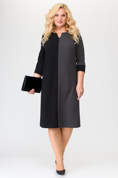 Черное платье из вискозы и трикотажа с разрезами и вырезом Algranda А3949-1 - фото 1
