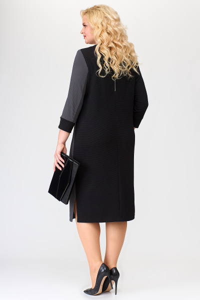 Черное платье из вискозы и трикотажа с разрезами и вырезом Algranda А3949-1 - фото 7