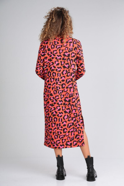 Платье розовое из трикотажа с воротником и разрезом ALEZA 1159 - фото 3