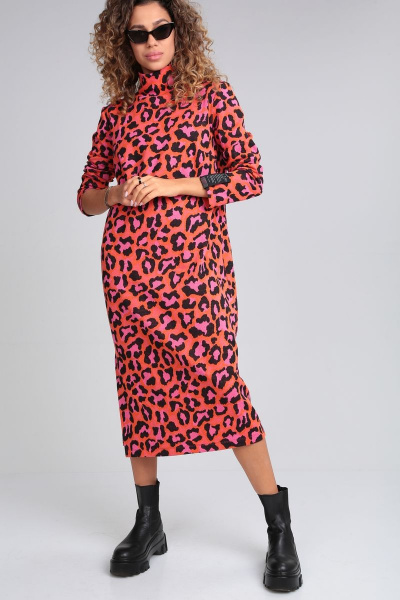 Платье розовое из трикотажа с воротником и разрезом ALEZA 1159 - фото 2