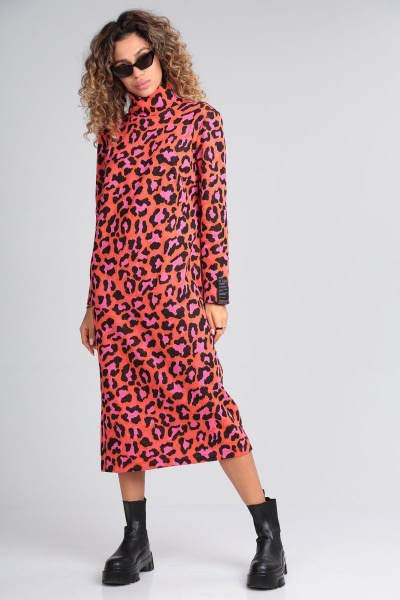 Платье розовое из трикотажа с воротником и разрезом ALEZA 1159 - фото 1