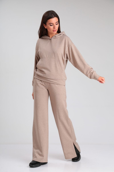 Костюм демисезонный из хлопкового трикотажа с карманом HIT 3099 бежевый-блеск - фото 5