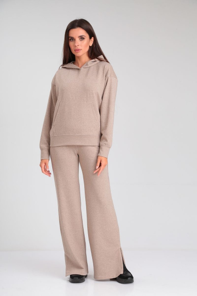 Костюм демисезонный из хлопкового трикотажа с карманом HIT 3099 бежевый-блеск - фото 3
