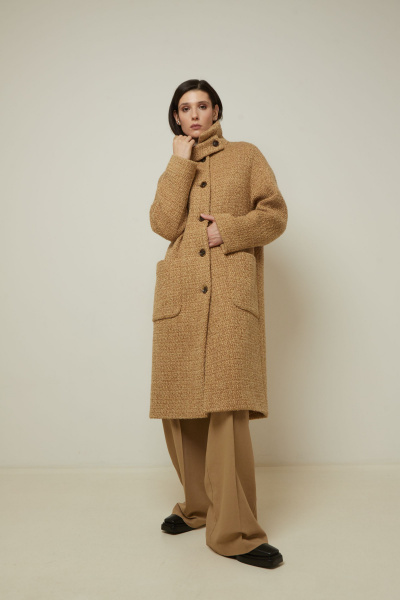 Бежевое демисезонное пальто шерстью и пальтовой тканью Elema 1-12902-1-164 верблюд - фото 2