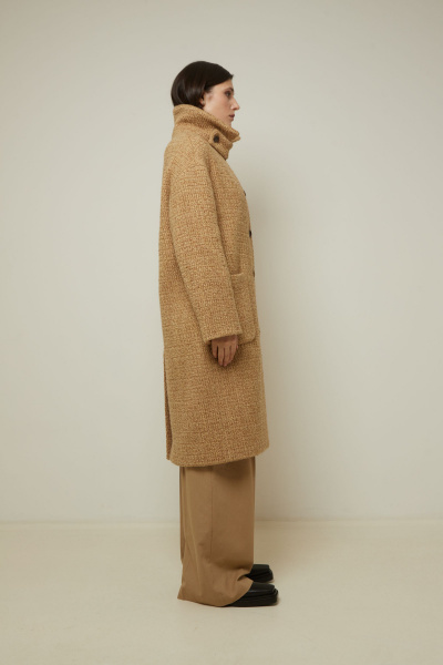 Бежевое демисезонное пальто шерстью и пальтовой тканью Elema 1-12902-1-164 верблюд - фото 3