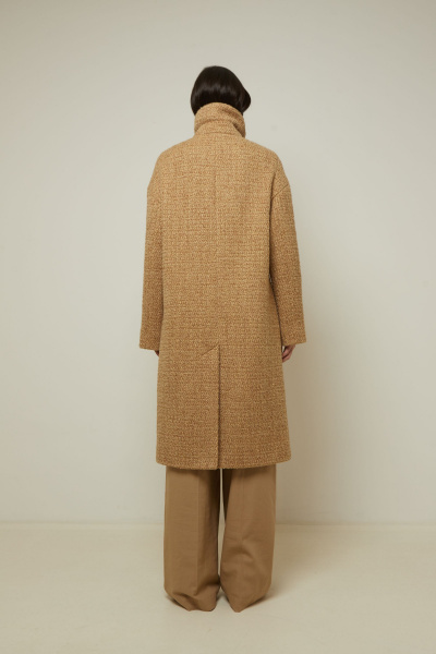 Бежевое демисезонное пальто шерстью и пальтовой тканью Elema 1-12902-1-164 верблюд - фото 4