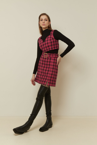 розовый деловой топ из рогожки для демисезона Elema 2К-12848-1-170 фуксия - фото 1