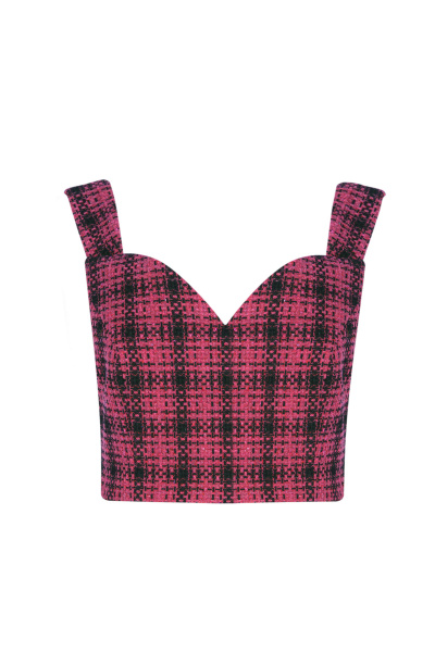 розовый деловой топ из рогожки для демисезона Elema 2К-12848-1-170 фуксия - фото 4