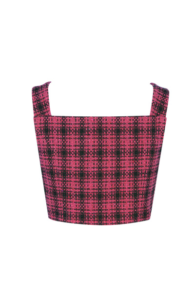 розовый деловой топ из рогожки для демисезона Elema 2К-12848-1-170 фуксия - фото 6