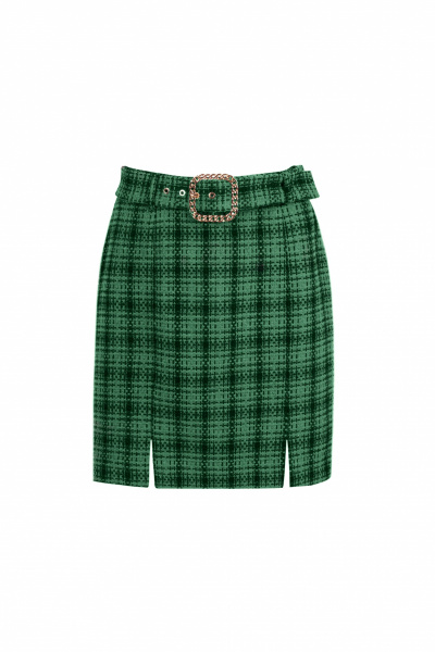 юбка деловой из рогожки короткая с высокой талией Elema 4К-12849-1-164 зелёный - фото 1