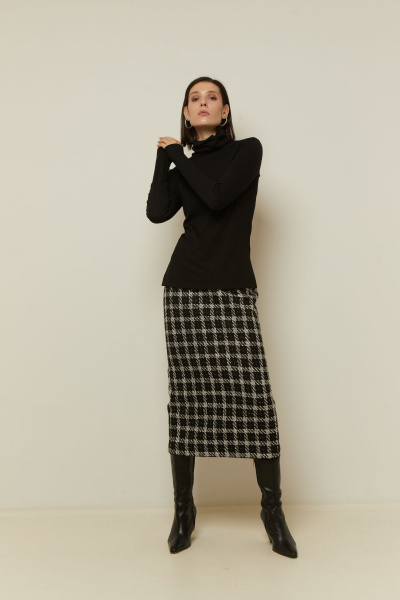 юбка деловой из рогожки короткая с высокой талией Elema 4К-13093-1-170 чёрно-белая_клетка - фото 1