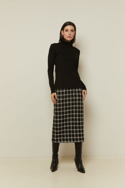 юбка деловой из рогожки короткая с высокой талией Elema 4К-13093-1-170 чёрно-белая_клетка - фото 2