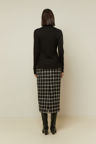 юбка деловой из рогожки короткая с высокой талией Elema 4К-13093-1-170 чёрно-белая_клетка - фото 4