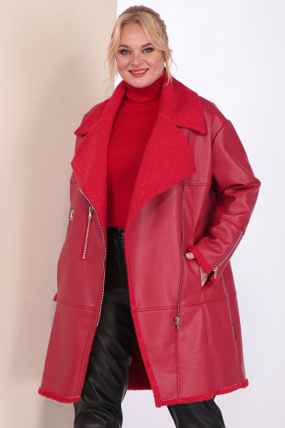 Красная демисезонная дубленка из экокожи с карманами Celentano 2032.2 алый - фото 4