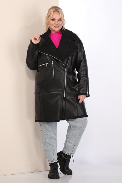 Дубленка женская на молнии из экокожи до колена Celentano 2032.2 черный - фото 9