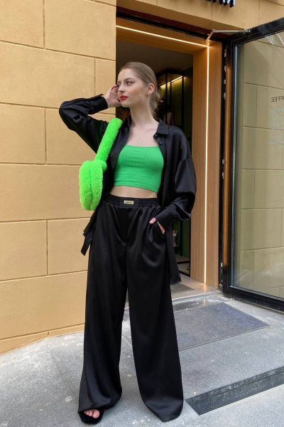 Легкие атласные брюки с карманами и высокой талией The Mood 007-1 - фото 1