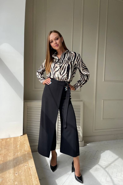 Деловая блуза из шифона и брюки-кюлоты на запах PUR PUR 11-227/1 - фото 1