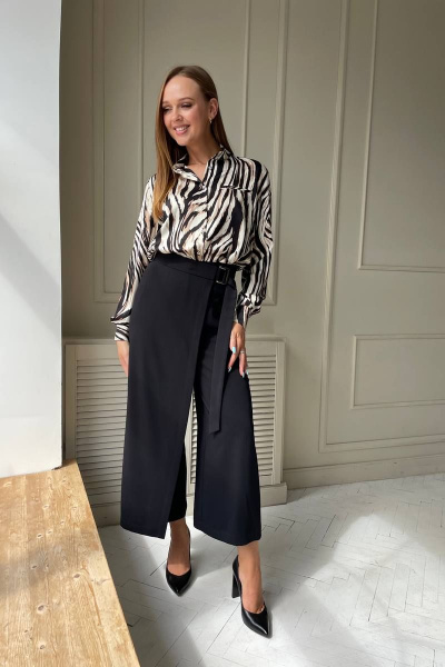 Деловая блуза из шифона и брюки-кюлоты на запах PUR PUR 11-227/1 - фото 2