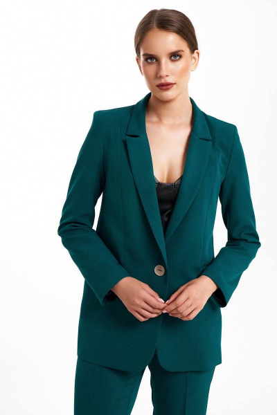 Двухпредметный деловой комплект брюки и жакет на застежках KaVaRi 8002.4 изумруд - фото 6