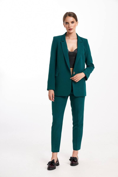 Двухпредметный деловой комплект брюки и жакет на застежках KaVaRi 8002.4 изумруд - фото 1