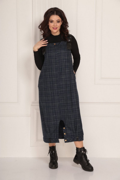 Синяя шифоновая сарафан в сочетании с гольфом Solomeya Lux 674 синий - фото 1