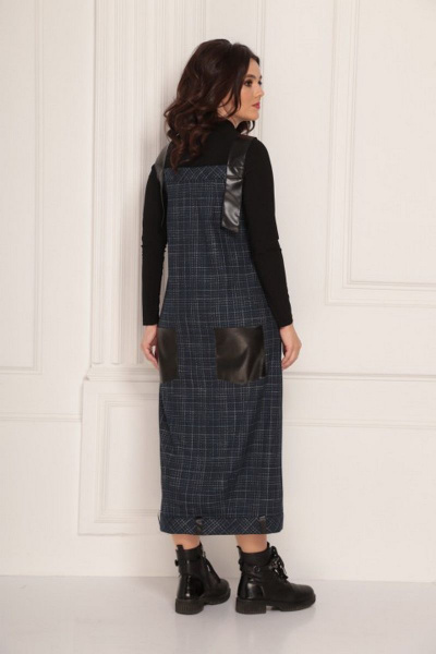 Синяя шифоновая сарафан в сочетании с гольфом Solomeya Lux 674 синий - фото 2