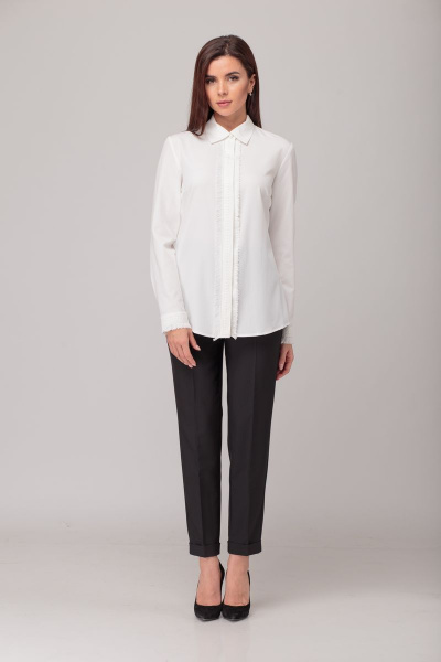 Блуза делового стиля с кружевными вставками из вискозы Anelli 383 белый - фото 4