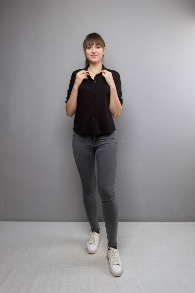 Деловая блуза черного цвета из вискозы с рукавом ¾ и кокеткой Mita ЖМ726а черный - фото 3