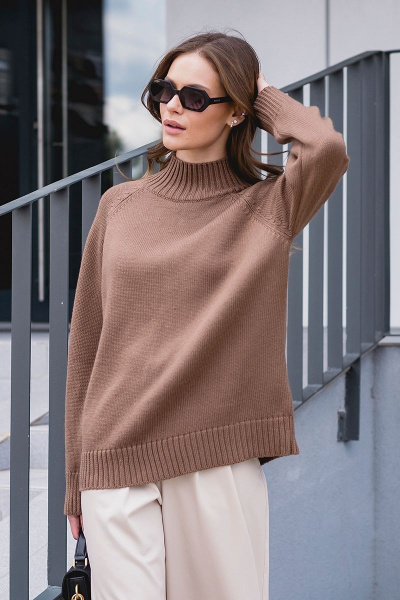 Джемпер оверсайз из шерстяного трикотажа с горловиной-стойкой MURMUR 22001 какао - фото 2