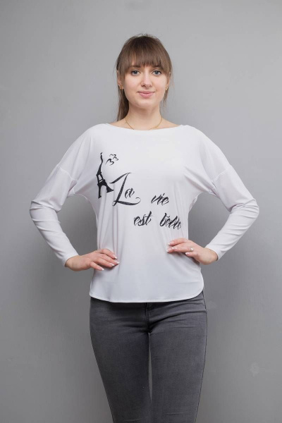 Блуза белая с рукавом «летучая мышь» и разрезами Mita ЖМ913 белый - фото 1