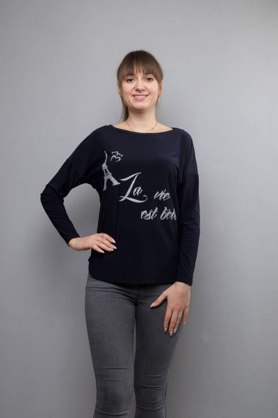 Блуза синяя с рукавом «летучая мышь» и разрезами Mita ЖМ913 синий - фото 1