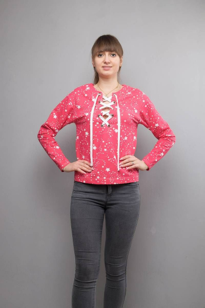 Блуза прямого силуэта с длинным рукавом и шнуровкой Mita ЖМ1026а звезды - фото 1