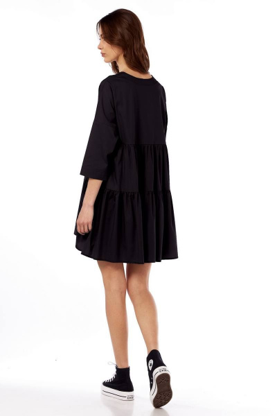 Платье свободного кроя с V-вырезом и сборкой на лето Fita 1365 черный - фото 4