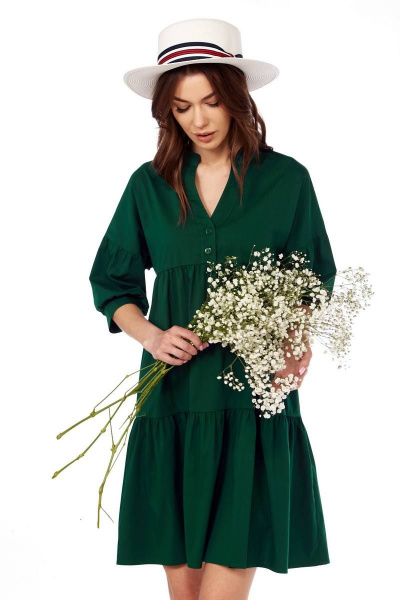 Платье свободного кроя из хлопка с застежкой Fita 1431 изумруд - фото 8