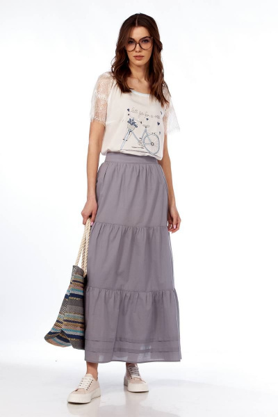 Юбка макси с подрезами и складками Fita 20271 светло-серый - фото 6