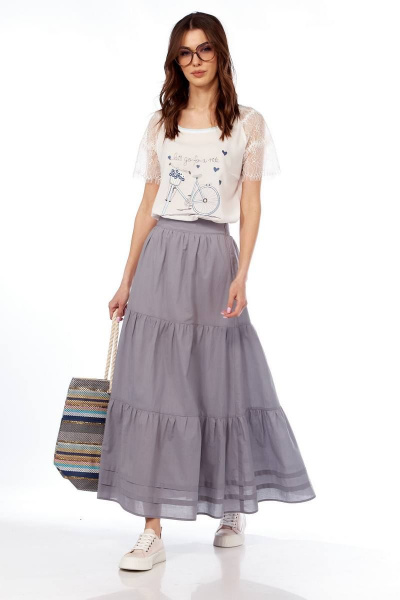 Юбка макси с подрезами и складками Fita 20271 светло-серый - фото 5