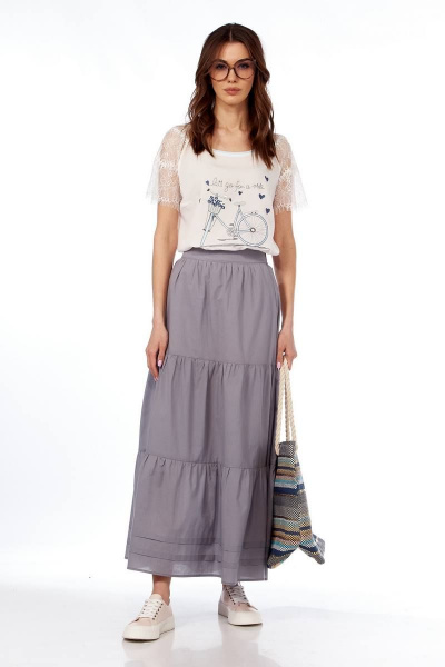 Юбка макси с подрезами и складками Fita 20271 светло-серый - фото 1