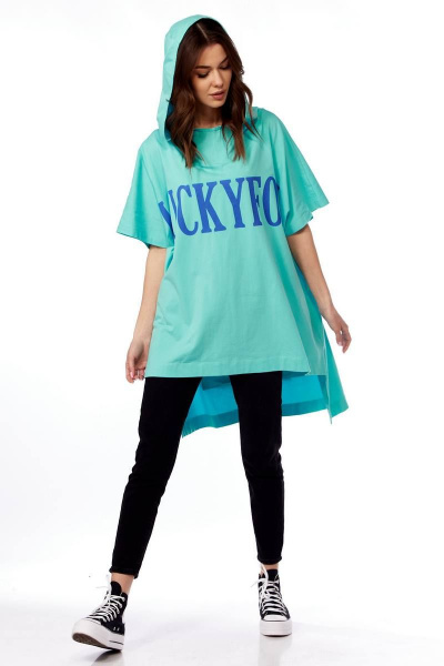 Туника из трикотажа с капюшоном в синем цвете Fita 8822 мята - фото 1