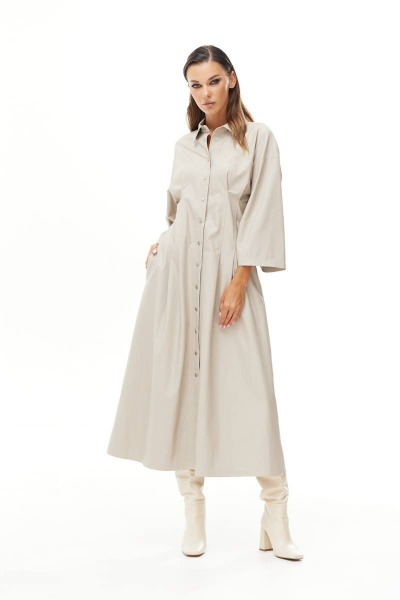 Платье из эко-кожи миди с застежкой кнопками и карманами Vesnaletto 3545-1 - фото 6