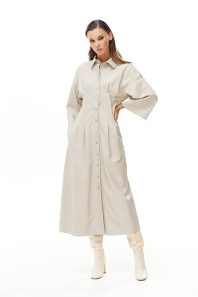 Платье из эко-кожи миди с застежкой кнопками и карманами Vesnaletto 3545-1 - фото 5