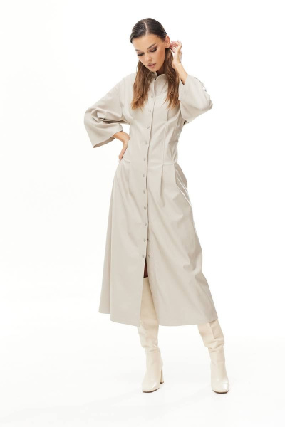 Платье из эко-кожи миди с застежкой кнопками и карманами Vesnaletto 3545-1 - фото 3