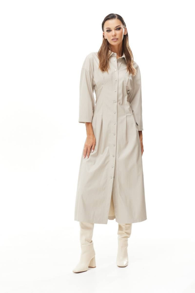 Платье из эко-кожи миди с застежкой кнопками и карманами Vesnaletto 3545-1 - фото 1