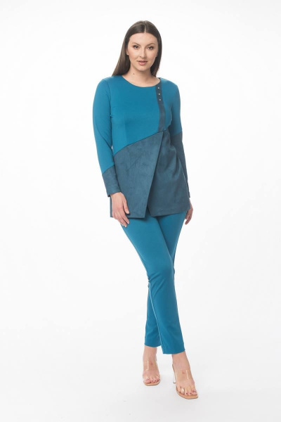 Костюм 2-ка из искусственной замши и трикотажа Stilville 1591 бирюза - фото 6