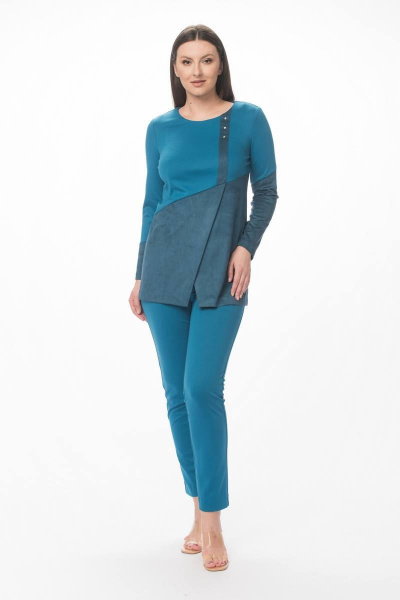 Костюм 2-ка из искусственной замши и трикотажа Stilville 1591 бирюза - фото 3
