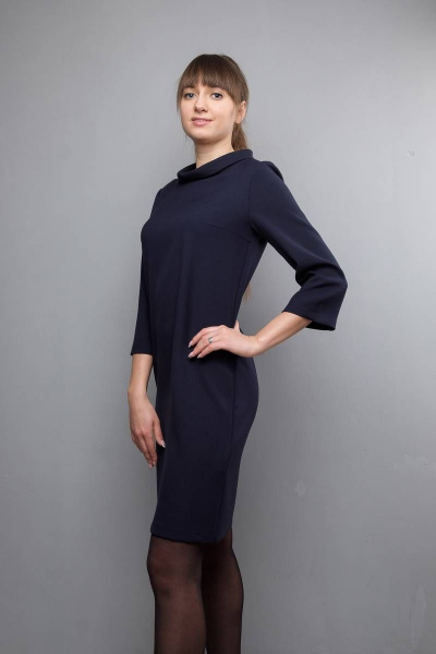 Платье прямого силуэта с хомутом и рукавом 3/4 Mita ЖМ1017 синее - фото 4