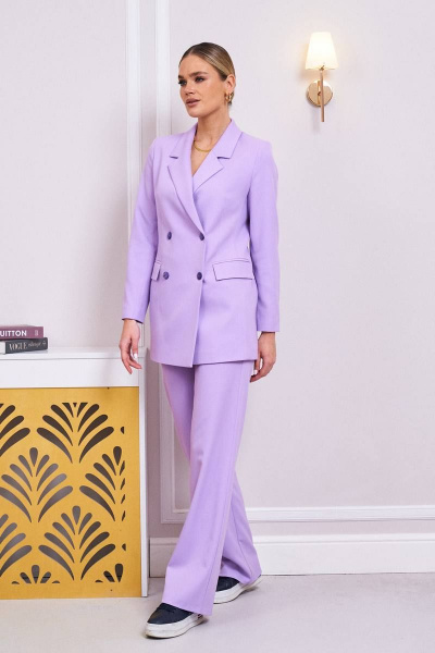 Фиолетовые прямые брюки с имитацией карманов для деловых встреч Stilville 1863 лаванда - фото 1
