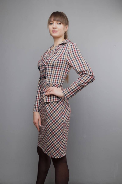 Приталенное платье с отрезным по линии талии кройом и воротником Mita ЖМ1022 клетка - фото 3